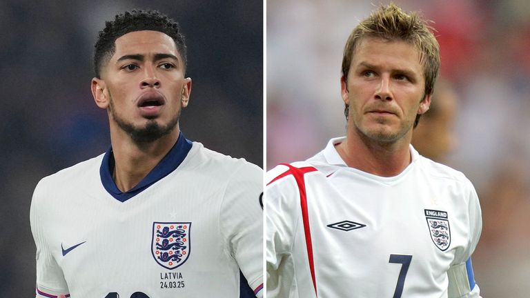 Jude Bellingham and David Beckham (AP Photo/Kin Cheung, AP Photo/Emilio Morenatti)