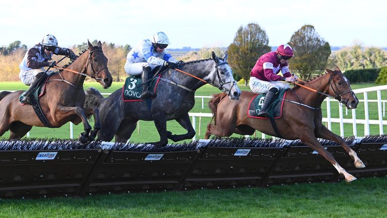 Navan 16-11-25 .Kalypso'chance and Jack Kennedy win thr Monksfeld Novice Hurdle (Grade 3) for trainer Gordon Elliott.(Healy Racing)