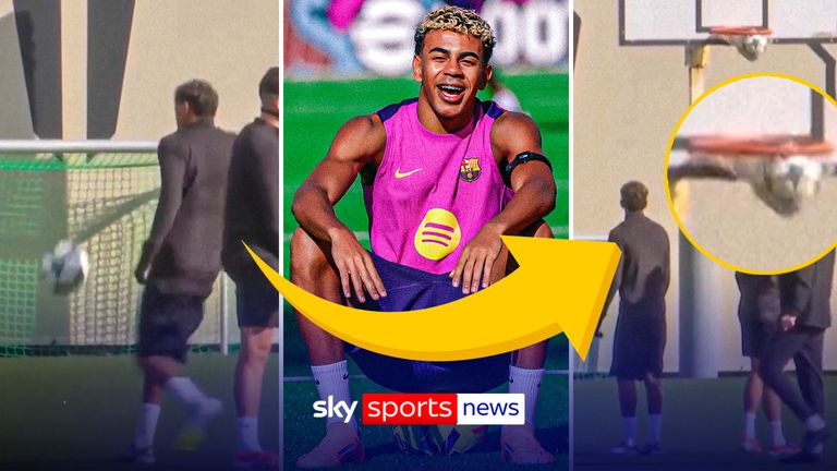 Lamine Yamal in Barcelona training ahead of Chelsea match.