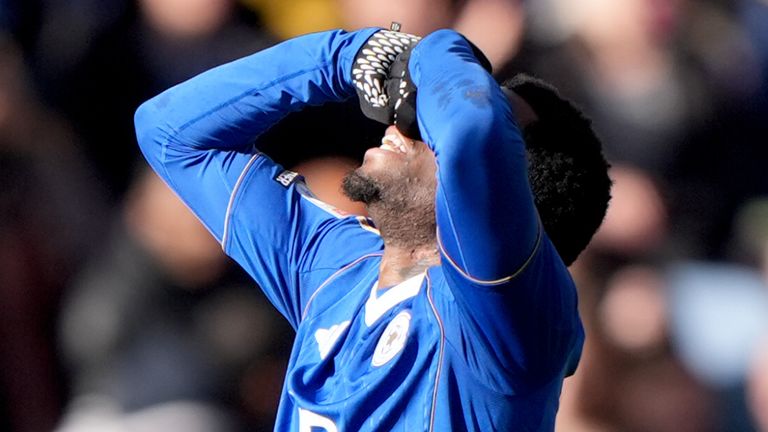 Leicester City's Stephy Mavididi reacts after a missed chance during the Sky Bet Championship match at the King Power Stadium, Leicester