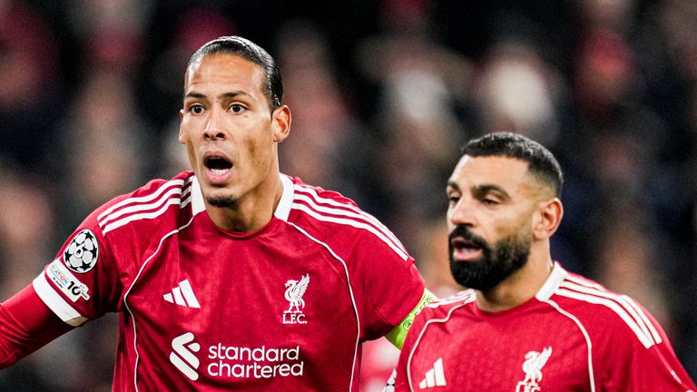 Virgil van Dijk and Mo Salah during Liverpool's 4-1 defeat to PSV in the Champions League at Anfield