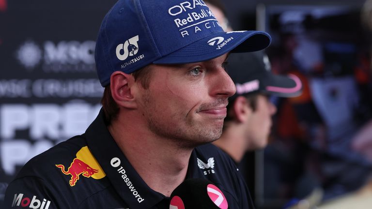 Red Bull driver Max Verstappen of the Netherlands gestures during the qualifying session ahead of the Brazilian Formula One Grand Prix at the Interlagos race track, in Sao Paulo, Saturday, Nov. 8, 2025. (AP Photo/Ettore Chiereguini)