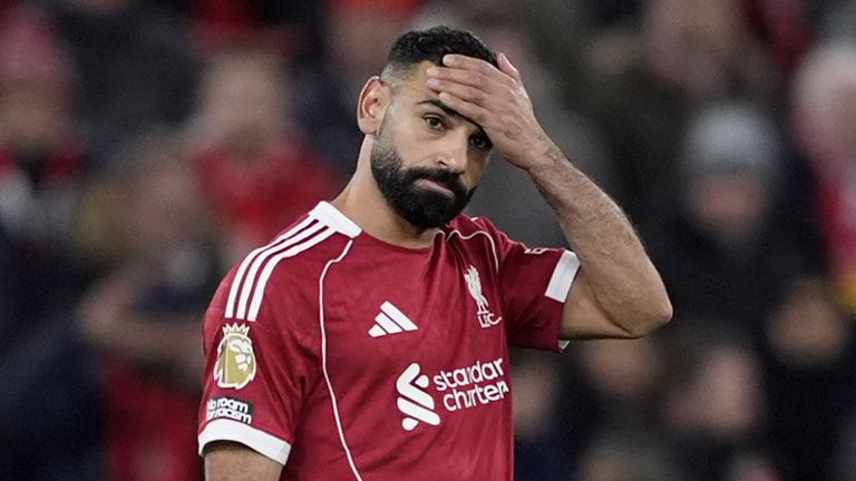 Liverpool's Mohamed Salah appears dejected after the defeat to Nottingham Forest
