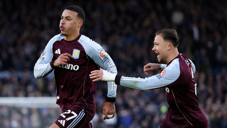 Morgan Rogers celebra con Matty Cash tras darle la ventaja a Villa