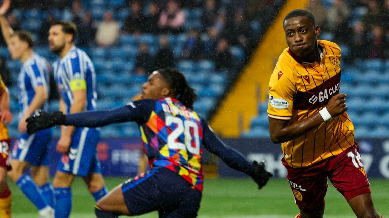 Motherwell's Tawanda Maswanhise celebrates his opener against Kilmarnock