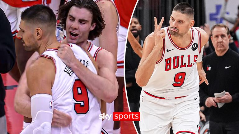 Chicago Bulls' Nikola Vucevic celebrates winner