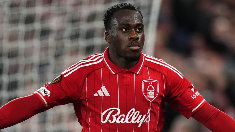 Nottingham Forest's Arnaud Kalimuendo celebrates scoring their side's second goal of the game during the UEFA Europa League,