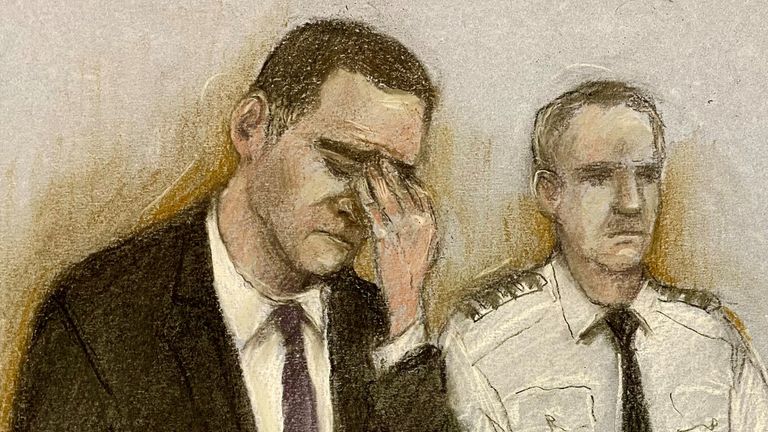 Court artist sketch by Elizabeth Cook of Paul Doyle, 53, appearing at Liverpool Crown Court on November 25