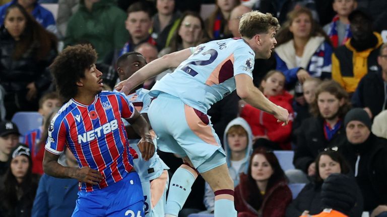Nathan Collins heads into his own net to give Crystal Palace a 2-0 lead against Brentford