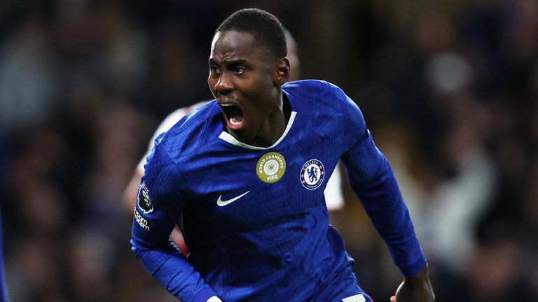 Trevoh Chalobah celebrates after heading Chelsea in front against Arsenal