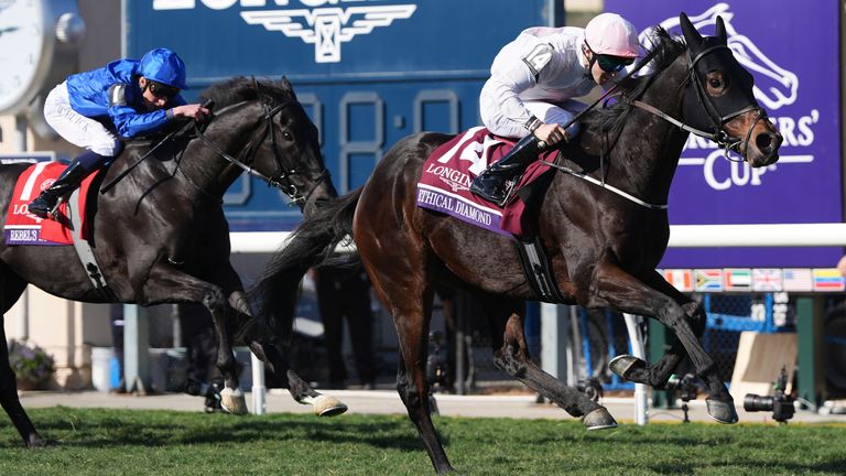 Dylan McMonagle rides Ethical Diamond to victory in the Breeders' Cup Turf (AP Photo/Gregory Bull)
