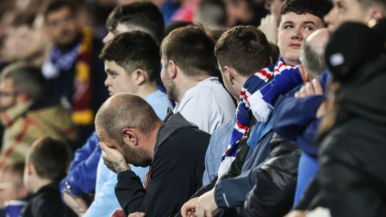 Rangers fans look dejected as they watch another Europa League defeat