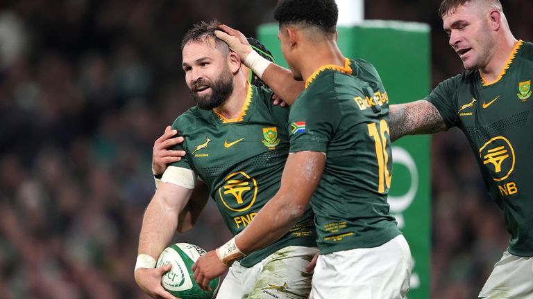 Cobus Reinach scored South Africa's second try with Ireland reduced to 13 players at the same moment 