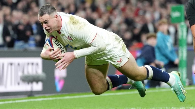 Tom Roebuck scores England's fourth try to seal victory against New Zealand