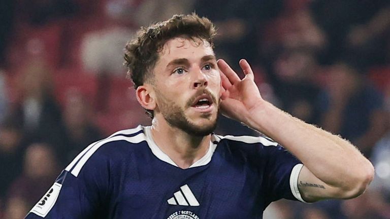 Piraeus, Greece - November 15: Scotland's Ryan Christie celebrates after scoring during the 2026 FIFA World Cup qualifier match between Greece and Scotland at the Georgios Karaiskakis Football Stadium in Piraeus, Greece, on November 15, 2025. (Photo provided by Craig Williamson/SNS Group)