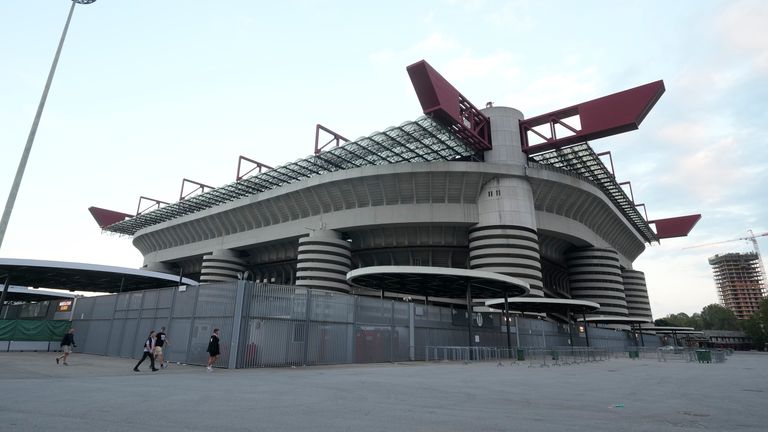 An external, general view of the San Siro stadium in Milan, Italy