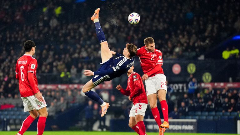 Scott McTominay's incredible bicycle kick gave Scotland an early lead against Denmark
