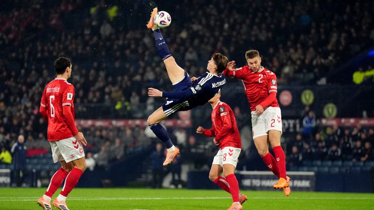 Scott McTominay's incredible bicycle kick gave Scotland an early lead against Denmark