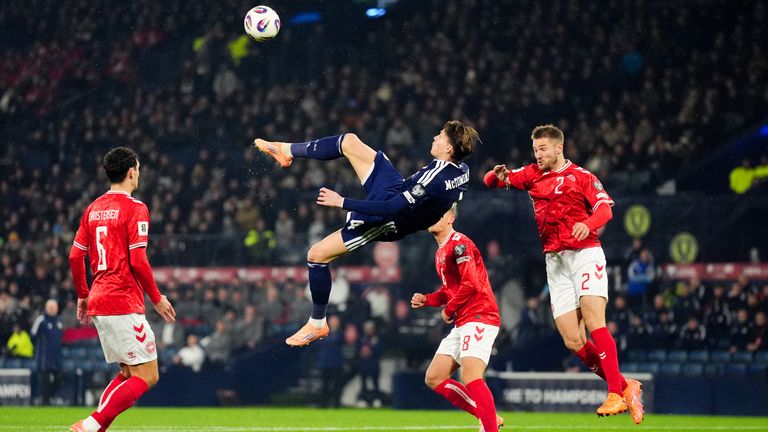 Scott McTominay's incredible bicycle kick gave Scotland an early lead against Denmark