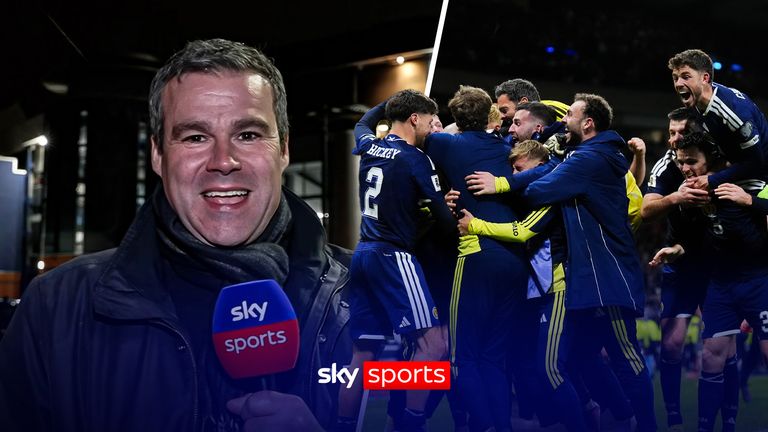 Scotland's Andrew Robertson and Ryan Christie celebrate with team mates after their sides fourth goal scored by Kenny McLean during the FIFA World Cup European Qualifying match at Hampden Park, Glasgow. Picture date: Tuesday November 18, 2025.