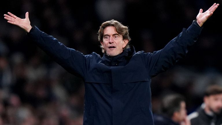 Tottenham head coach Thomas Frank during the defeat to Fulham