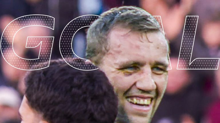 Tomas Soucek celebrates his goal for West Ham at home to Newcastle