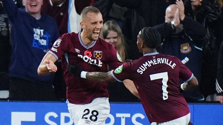 Tomas Soucek celebrates scoring for West Ham