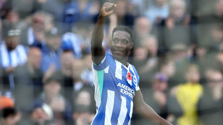 Danny Welbeck celebrates Brighton's opener after 11 minutes