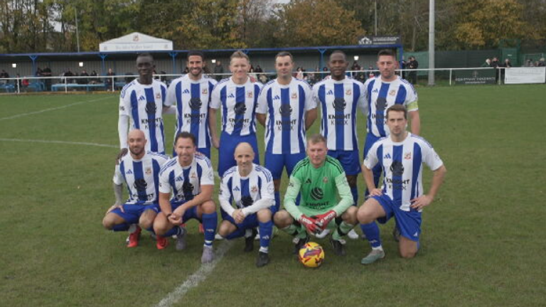 Papiss Cisse, George Boyd, Maynor Figueroa, Stephen Ireland and Danny Drinkwater line up for Wythenshawe Vets vs South Liverpool