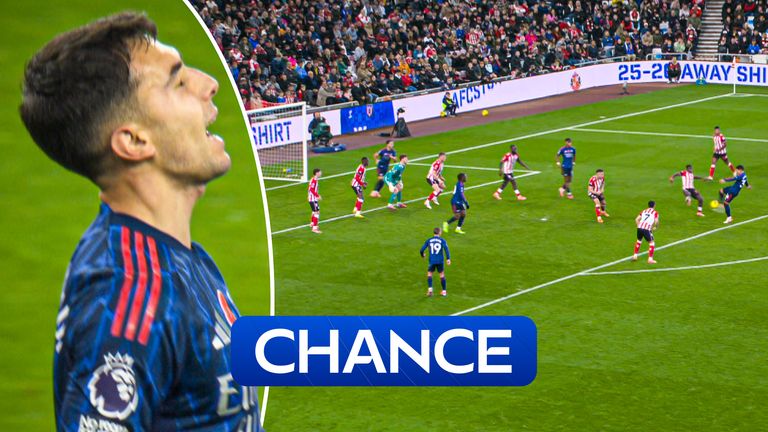 Zubimendi hits the bar for Arsenal.