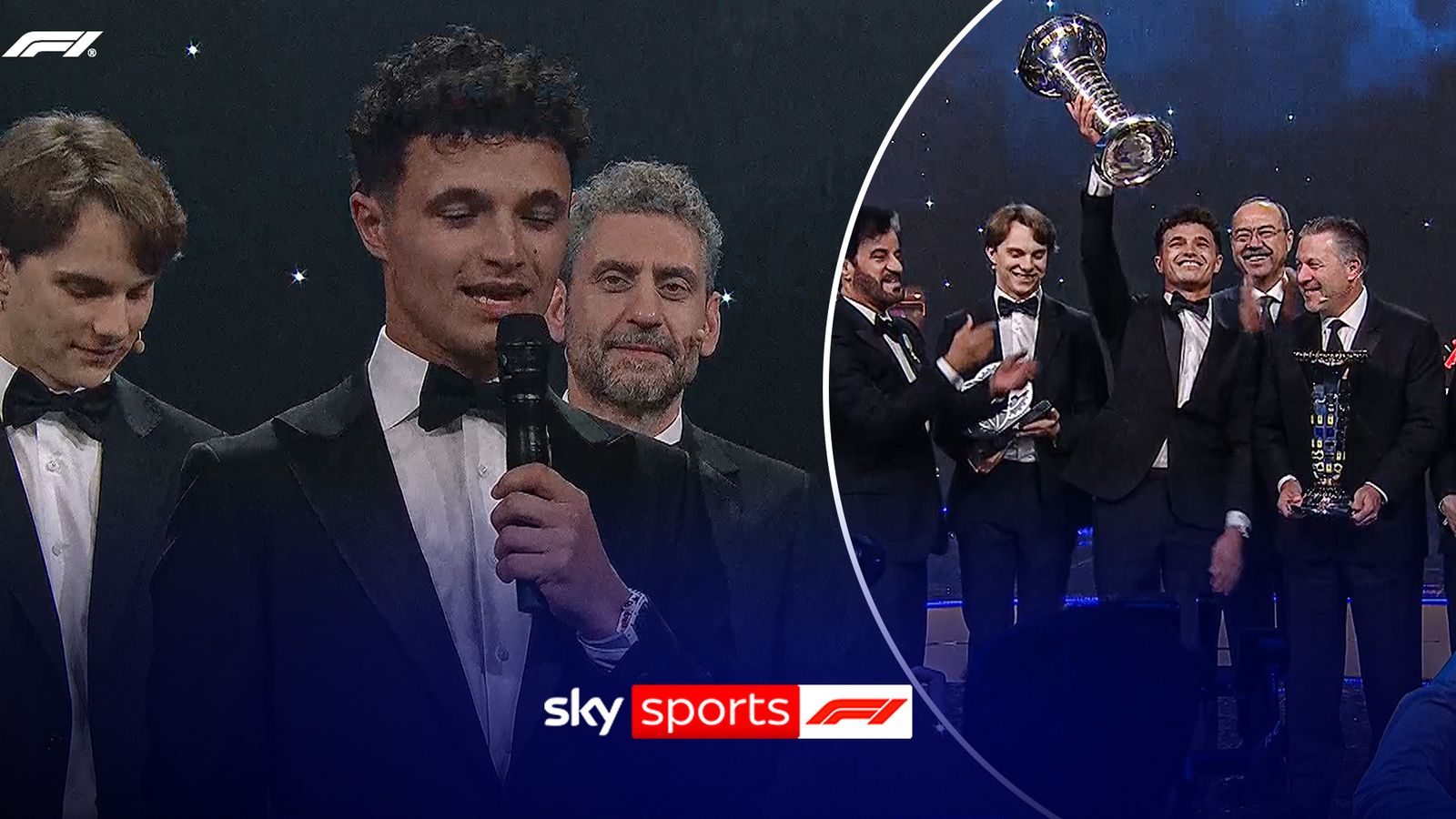 Lando Norris riceve il trofeo di vicecampione F1 al Gala FIA