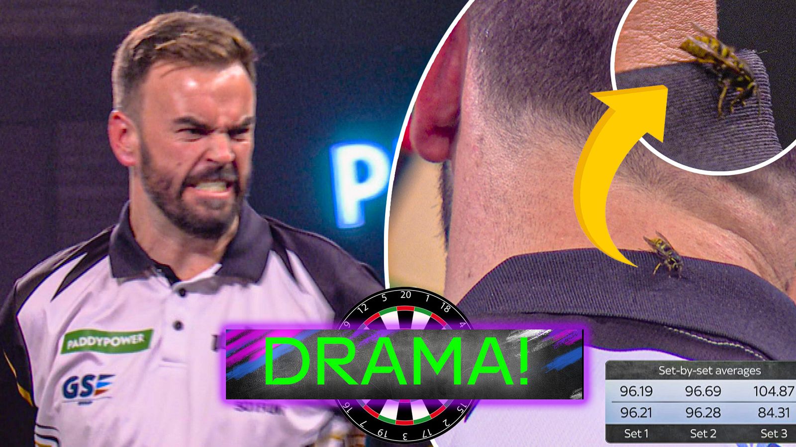 World Darts Championship: Ross Smith wins third set with wasp on shoulder!