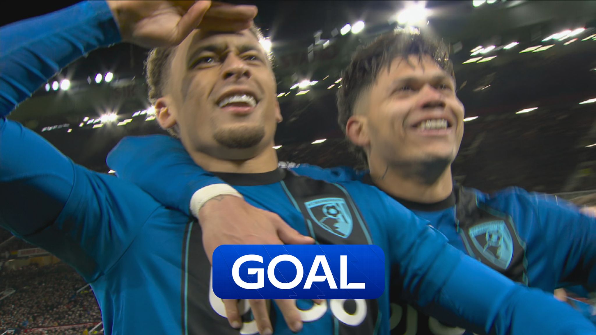 Marcus Tavernier's shot from a free-kick puts Bournemouth ahead in the  second half against Manchester United.