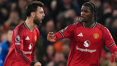 Manchester United's Bruno Fernandes celebrates after scoring against Bournemouth