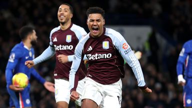 Ollie Watkins celebrates after coming off the bench to equalise for Aston Villa at Chelsea