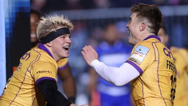 Henry Pollock (two) and Tommy Freeman (hat-trick) scored tries as Northampton came from behind to win at Prem leaders Bath