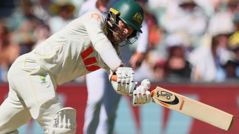 Australia's Alex Carey plays a shot during play on day one of the third Ashes cricket test between England and Australia at the Adelaide Oval in Adelaide, Australia, Wednesday, Dec. 17, 2025. (AP Photo/James Elsby)