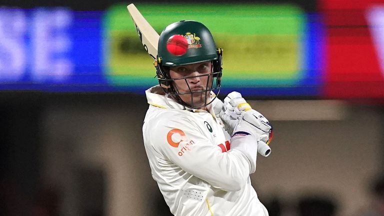 A close up of Australia's Alex Carey in action on day two of the second NRMA Insurance Ashes Series 2025 test at The Gabba, Brisbane, Austra