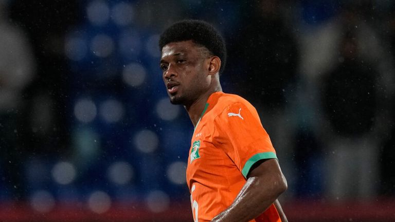 Ivory Coast's Amad Diallo scores a goal during the Africa Cup of Nations group F soccer match between Ivory Coast and Mozambique