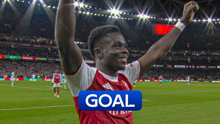 Bukayo Saka scores Arsenal second.