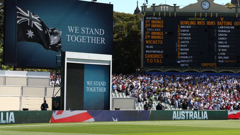 'We Stand Together' message displayed during silence period at Adelaide Oval