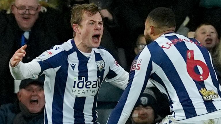 West Bromwich Albion's Aune Heggebo celebrates scoring against Sheffield United