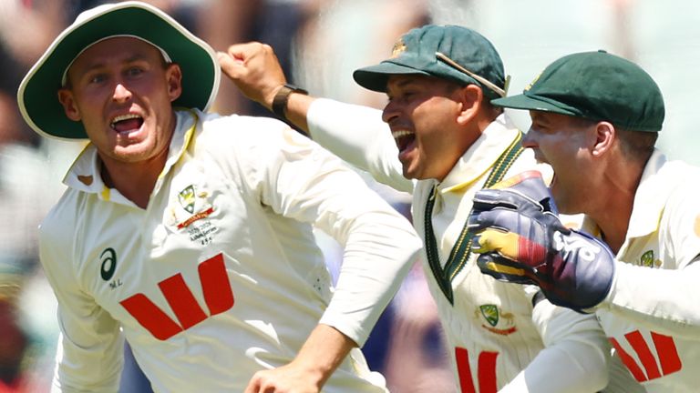 Australia celebrate winning moment in third Ashes Test