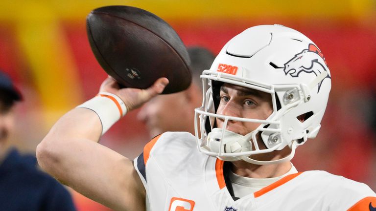 Denver Broncos quarterback Bo Nix throws against the Kansas City Chiefs