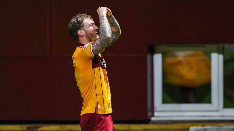 Motherwell's Callum Slattery celebrates after scoring the winner