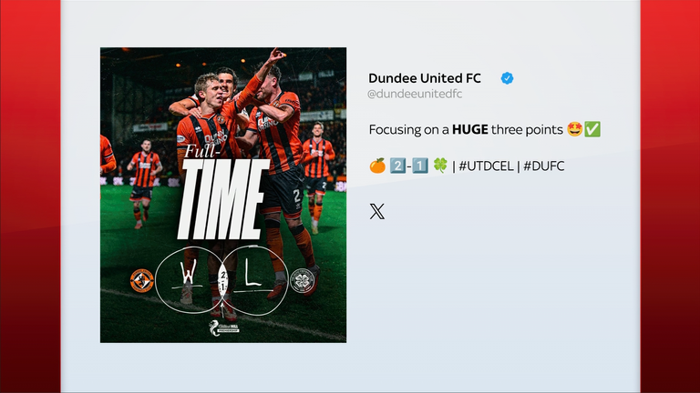Dundee United mocked Nancy's social media with their full-time post after the win over Celtic