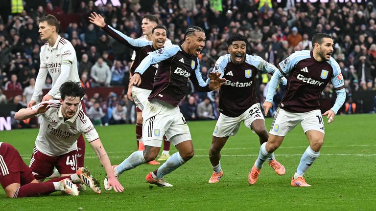 Emi Buendia celebrates scoring Villa's winner