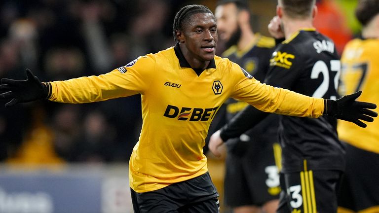 Wolverhampton Wanderers' Jean-Ricner Bellegarde celebrates scoring a goal against Manchester United