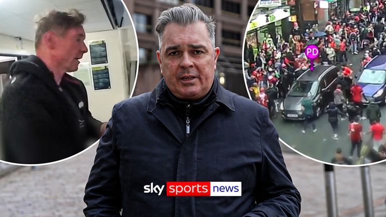 Geraint Hughes talks through dashcam, CCTV and mobile phone footage of Paul Doyle driving through the Liverpool victory parade