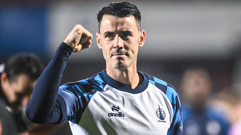 DUNDEE, SCOTLAND - NOVEMBER 22: Falkirk's Brian Graham celebrates his side's 3-0 victory during a William Hill Premiership match between Dundee United and Falkirk at The Calforth Construction Arena at Tannadice Park, on November 22, 2025, in Dundee, Scotland. (Photo by Paul Devlin / SNS Group)